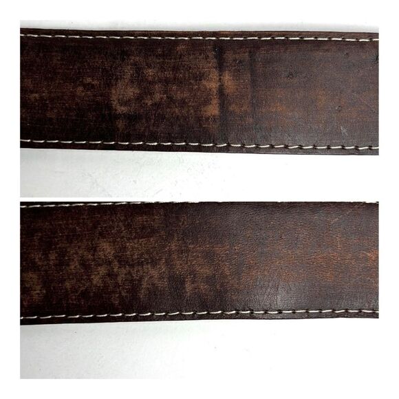 JOSE LUIS Spain Vintage Brown Leather Studded Etched Leather Buckle Belt size 34 - Picture 12 of 15